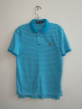 Polo Ralph Lauren Men's Size Small Turquoise and White Striped Polo Shirt